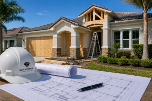 Ordinance or Law Coverage Florida - contractor inspecting hurricane-damaged home for code upgrades